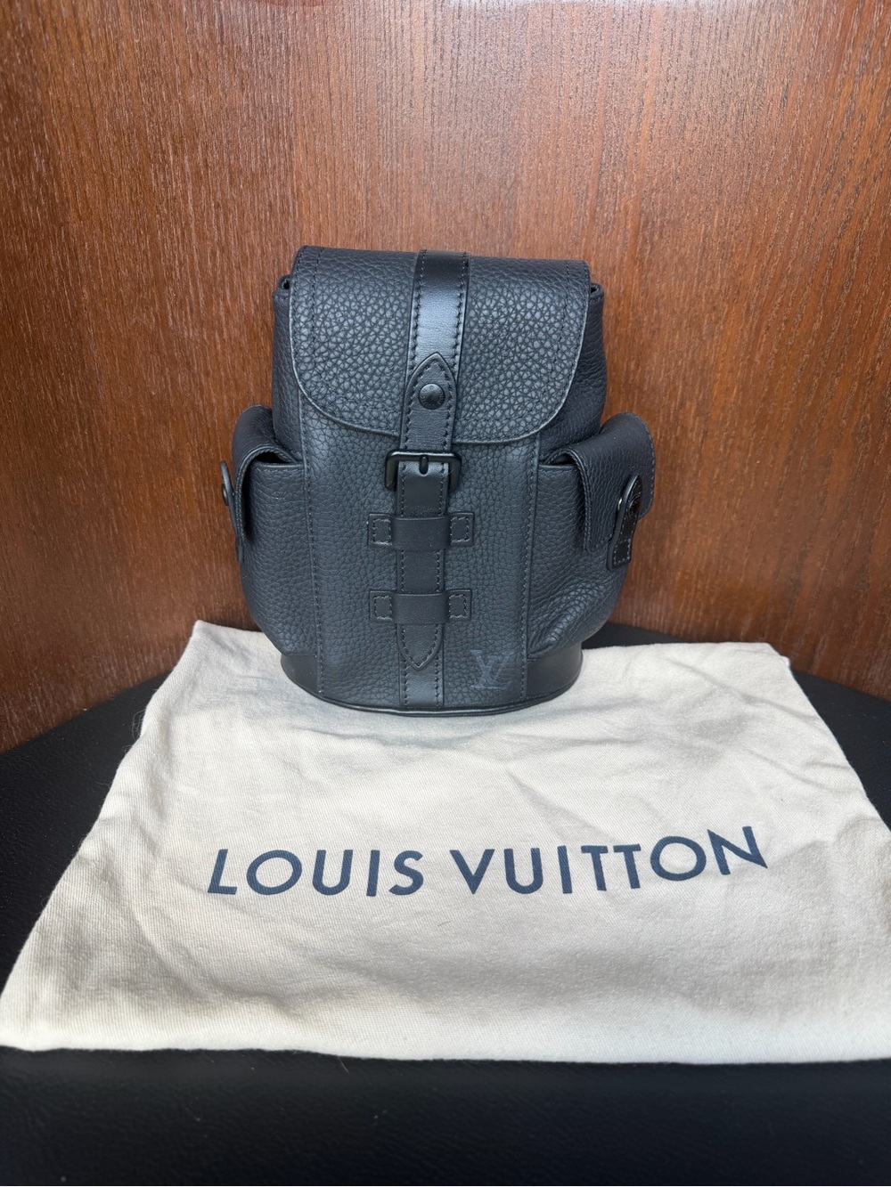 Louis Vuitton Black Pebbled Leather Men's Christopher XS Backpack Pouch